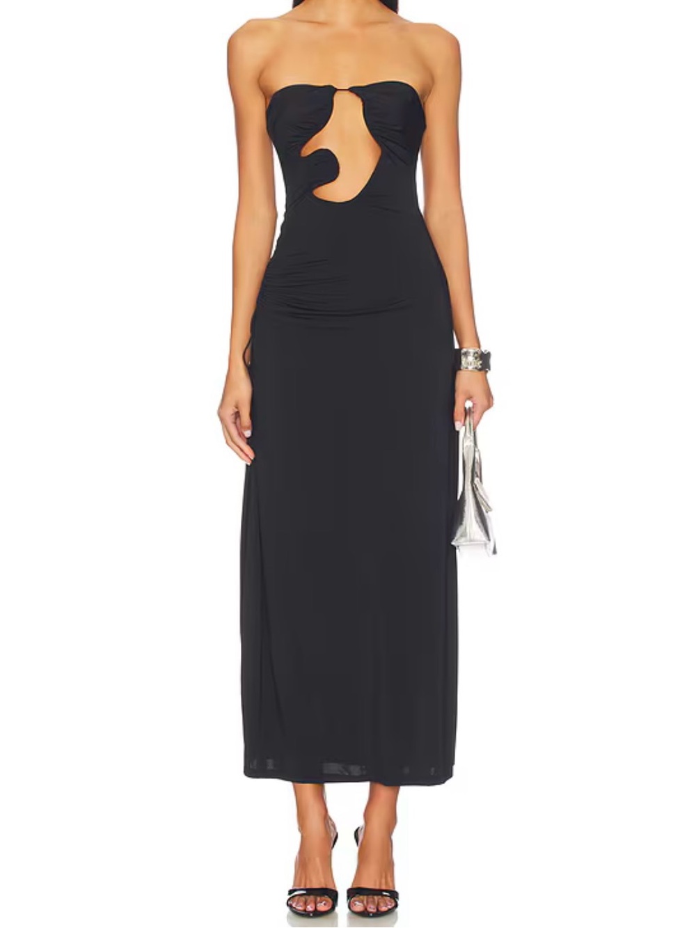 NWT Bardot Black Alberta Cutout Strapless Midi Dress Size US 6